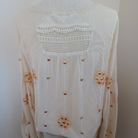 The Wallflower Boho Blouse Embroidered Lace Cream Orange Womens Large - Picture 5 of 12